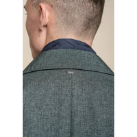 Casaco masculino Brando Mac verde-oliva, gola alta, zíper e botões, tamanho 3/9.