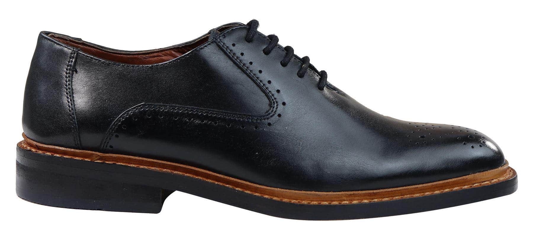 Sapatos Oxford Brogue Masculinos em Couro Castanho Claro e Preto com Cadarço e Costura Goodyear