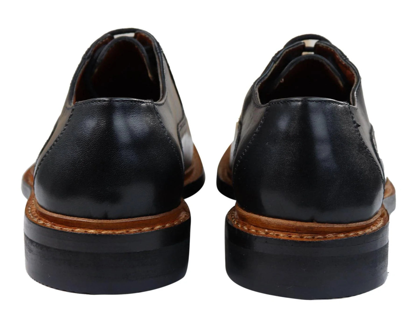 Sapatos Oxford Brogue Masculinos em Couro Castanho Claro e Preto com Cadarço e Costura Goodyear