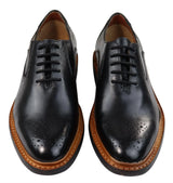 Sapatos Oxford Brogue Masculinos em Couro Castanho Claro e Preto com Cadarço e Costura Goodyear