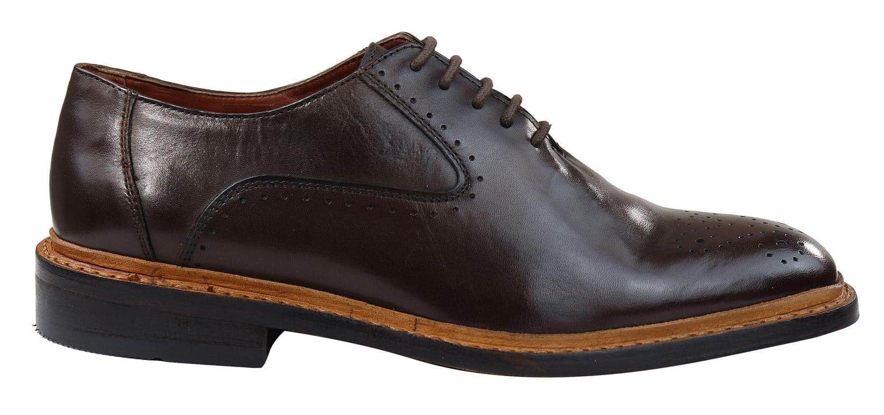 Sapatos Oxford Brogue Masculinos em Couro Preto e Bege com Cadarço e Costura Goodyear Welt