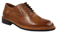 Sapatos Oxford Brogue Masculinos em Couro Castanho Claro e Preto com Cadarço e Costura Goodyear