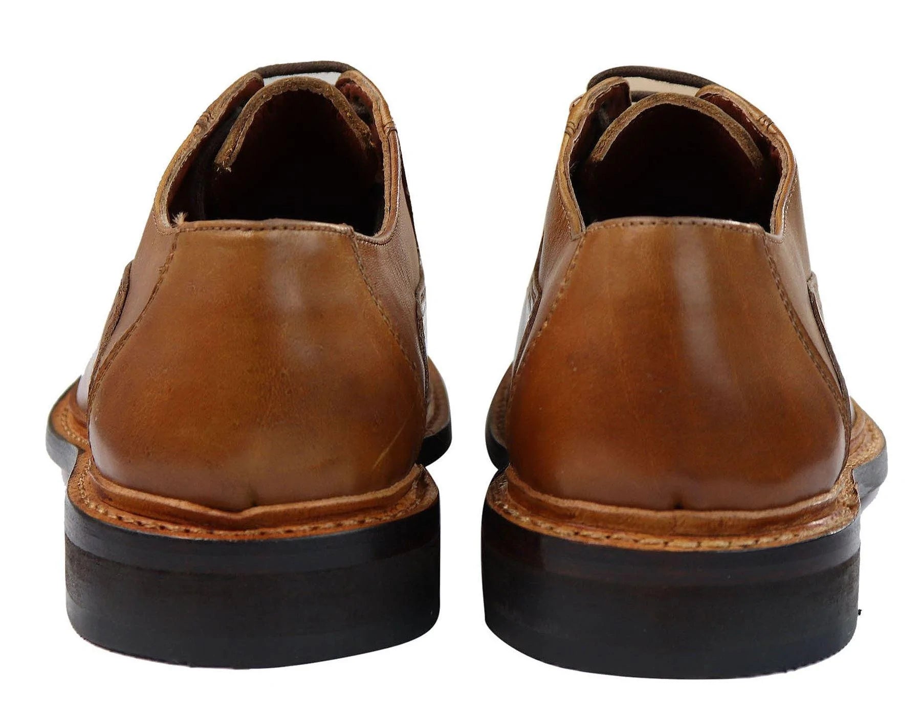 Sapatos Oxford Brogue Masculinos em Couro Castanho Claro e Preto com Cadarço e Costura Goodyear