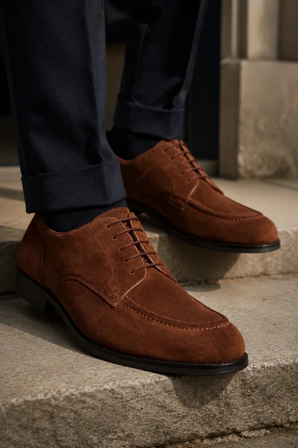 Brera - Sapatos Derby Clássicos Masculinos em Camurça Marrom com Cadarço