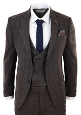 Terno de tweed xadrez marrom de 3 peças