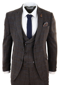 Terno de tweed xadrez marrom de 3 peças