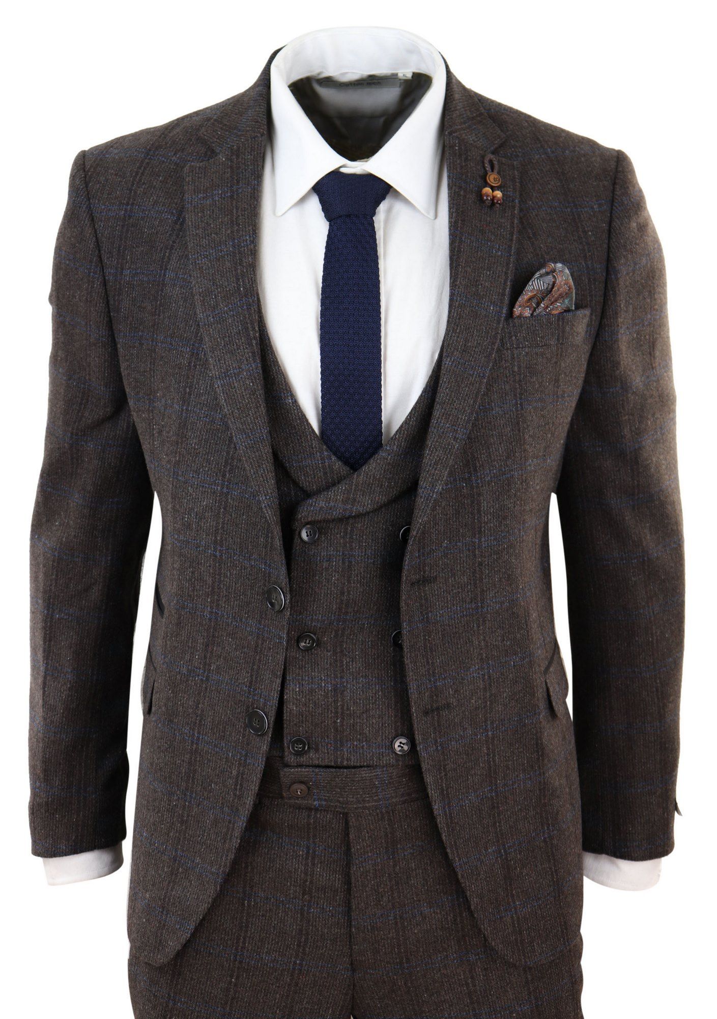 Terno de tweed xadrez marrom de 3 peças