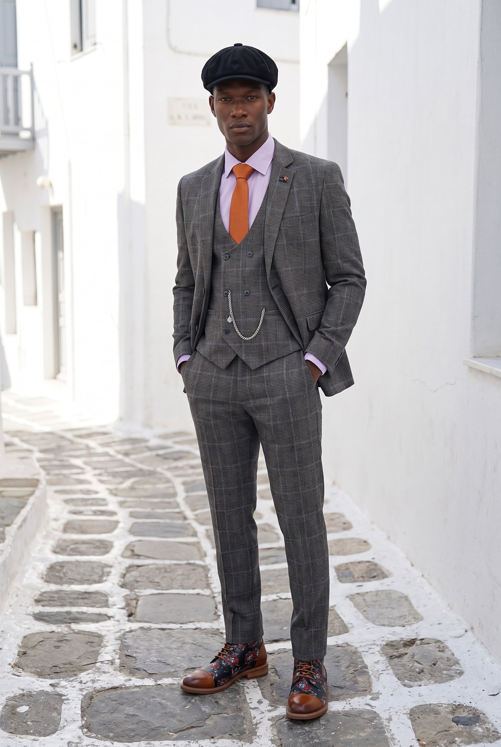 Look #994 styled with Cavani Power - Terno de 3 peças xadrez Glen cinza