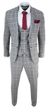 Terno masculino de 3 peças em tweed cinza xadrez