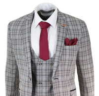 Terno masculino de 3 peças em tweed cinza xadrez