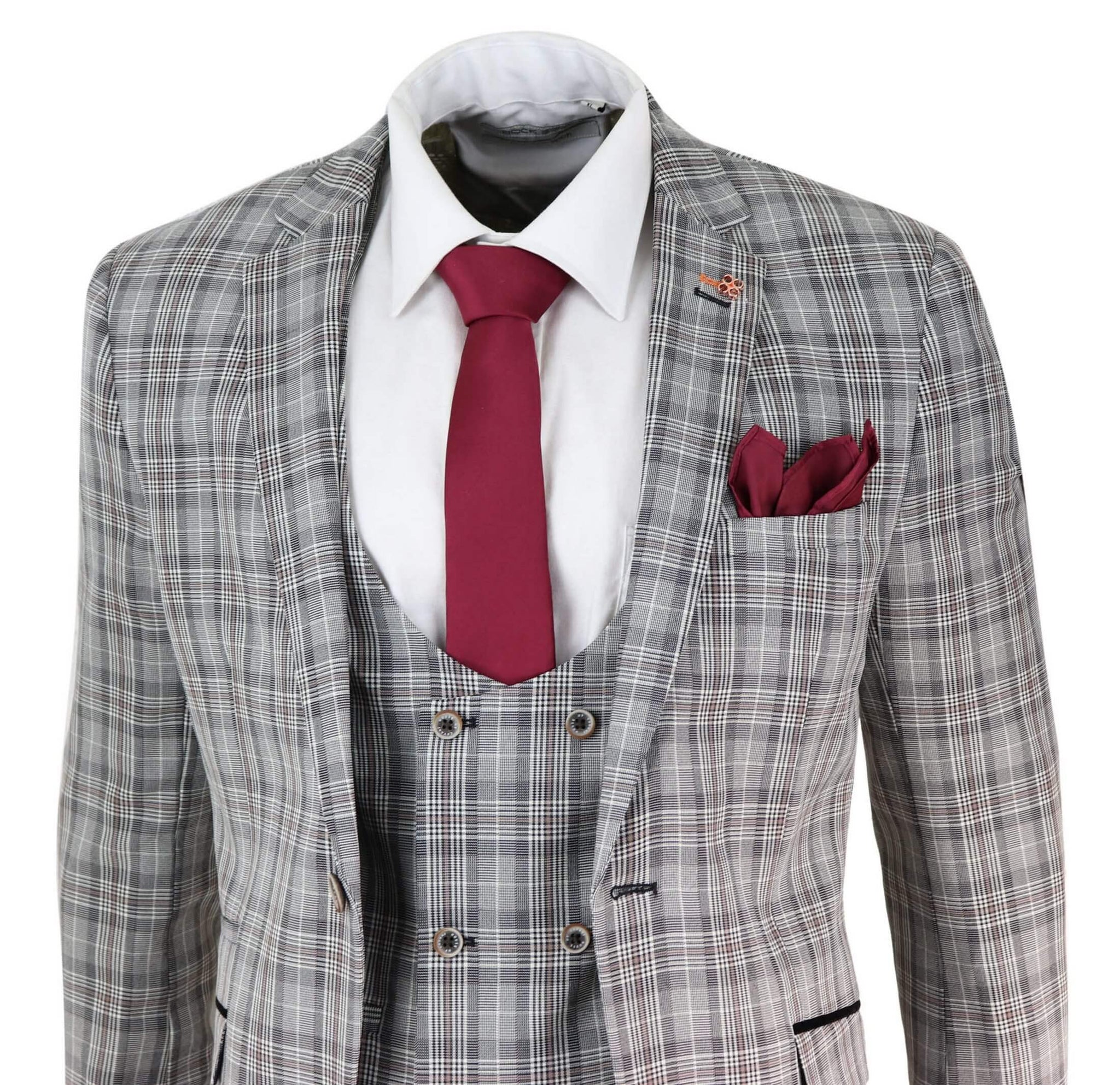 Terno masculino de 3 peças em tweed cinza xadrez