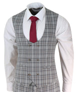 Terno masculino de 3 peças em tweed cinza xadrez