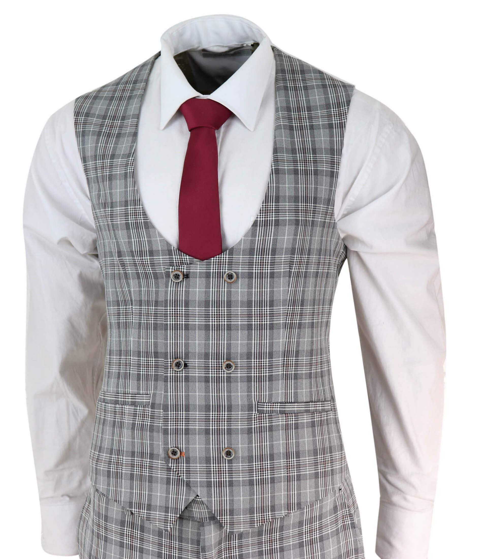 Terno masculino de 3 peças em tweed cinza xadrez
