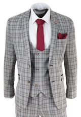 Terno masculino de 3 peças em tweed cinza xadrez