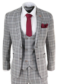 Terno masculino de 3 peças em tweed cinza xadrez