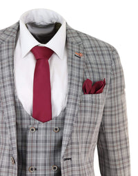 Terno masculino de 3 peças em tweed cinza xadrez