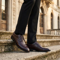 Cambridge - Sapatos Derby Brogue Wingtip Masculinos Marrom Escuro
