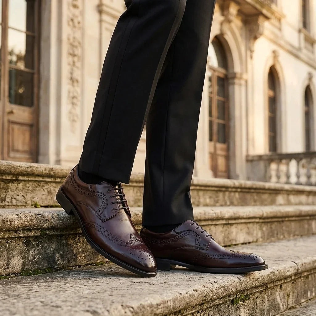 Cambridge - Sapatos Derby Brogue Wingtip Masculinos Marrom Escuro