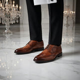 Cambridge - Sapatos Derby Brogue Wingtip Masculinos em Castanho Claro