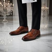 Cambridge - Sapatos Derby Brogue Wingtip Masculinos em Castanho Claro