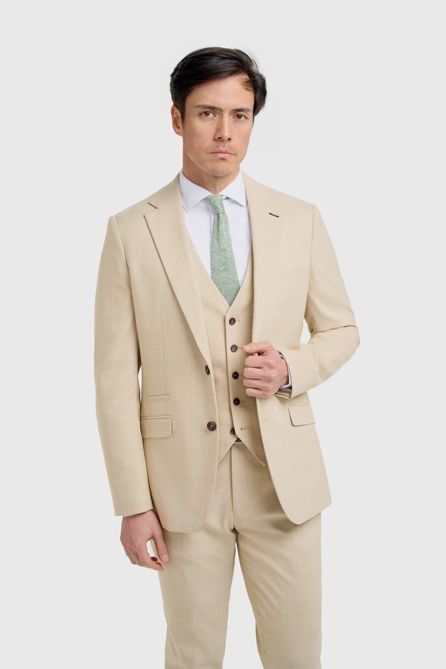 Camden - Terno masculino bege xadrez de 3 peças