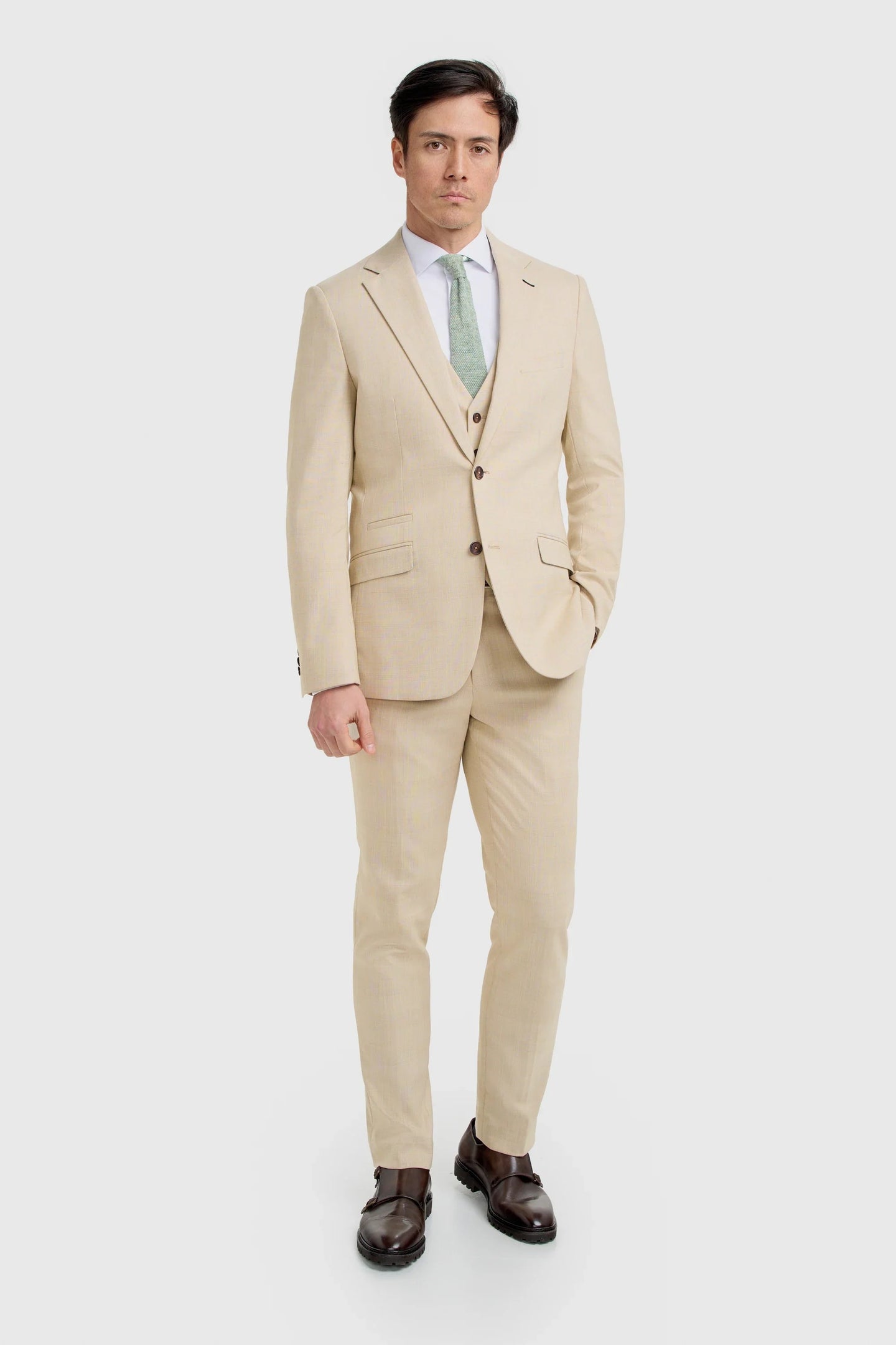 Camden - Terno masculino bege xadrez de 3 peças