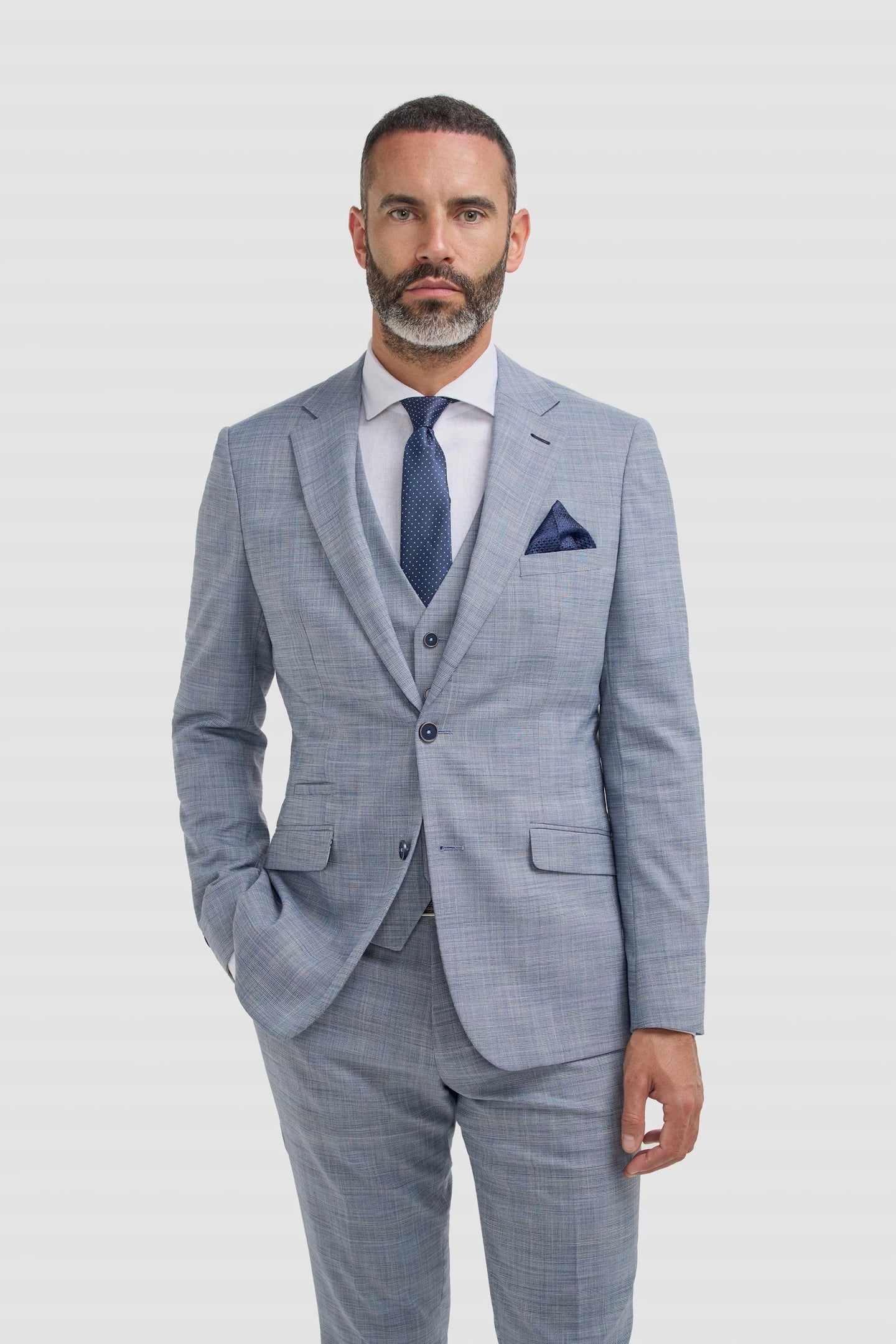 Camden - Terno Masculino Azul Xadrez de 3 Peças