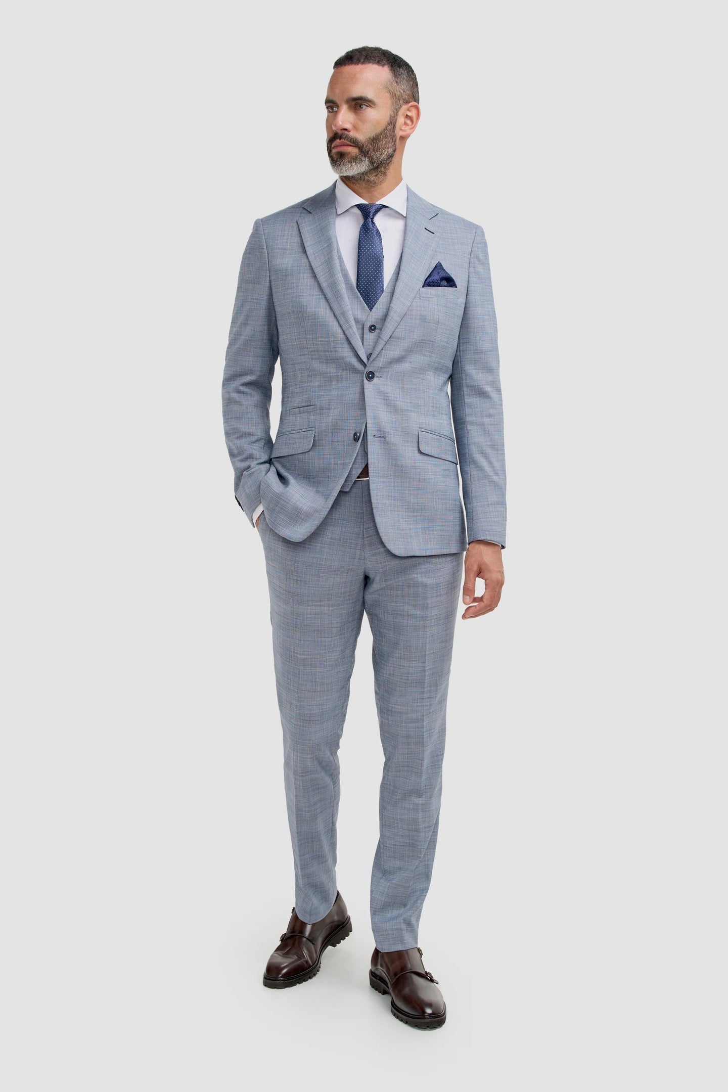 Camden - Terno Masculino Azul Xadrez de 3 Peças