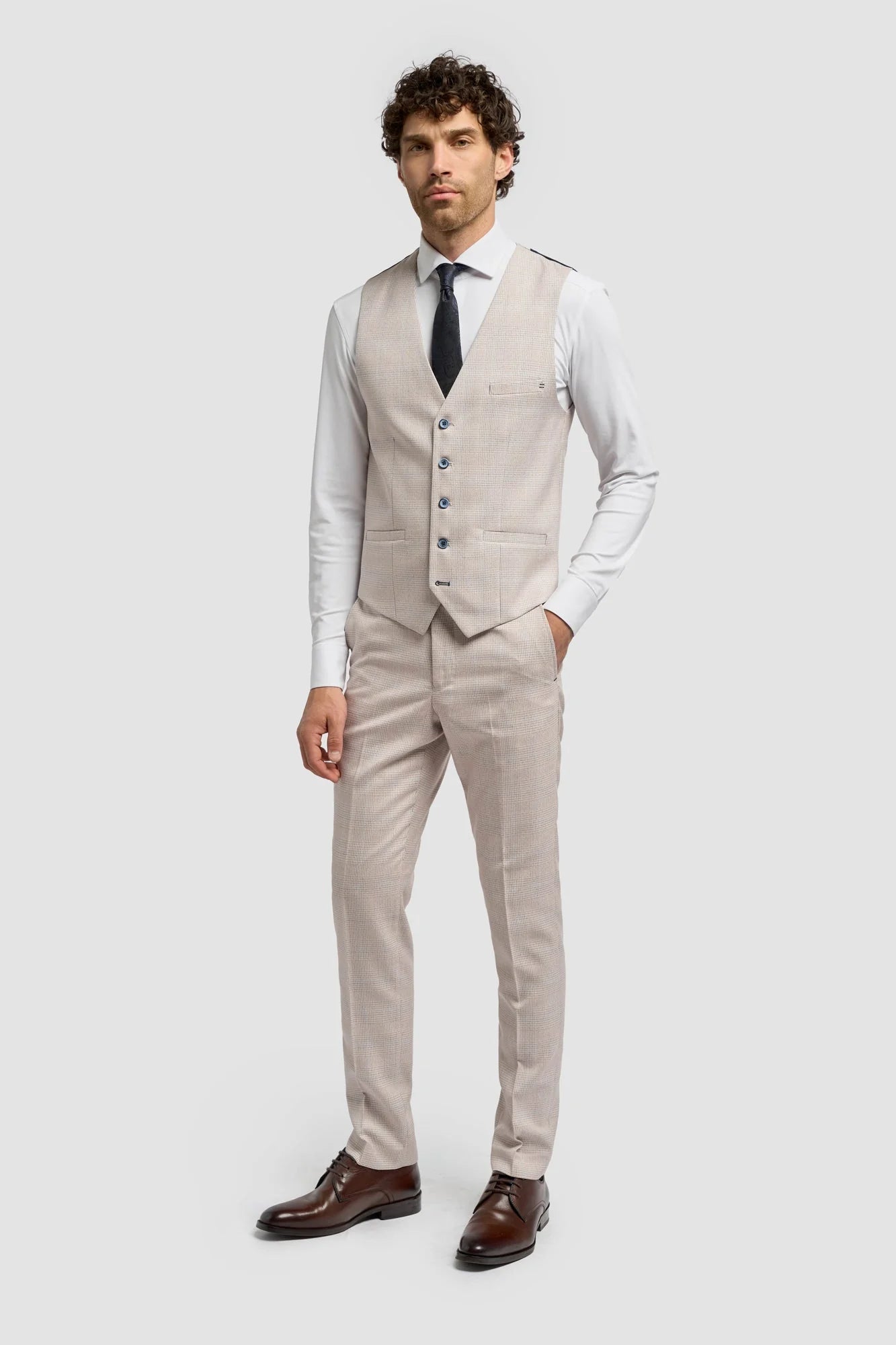Caridi - Colete de casamento masculino em tweed bege