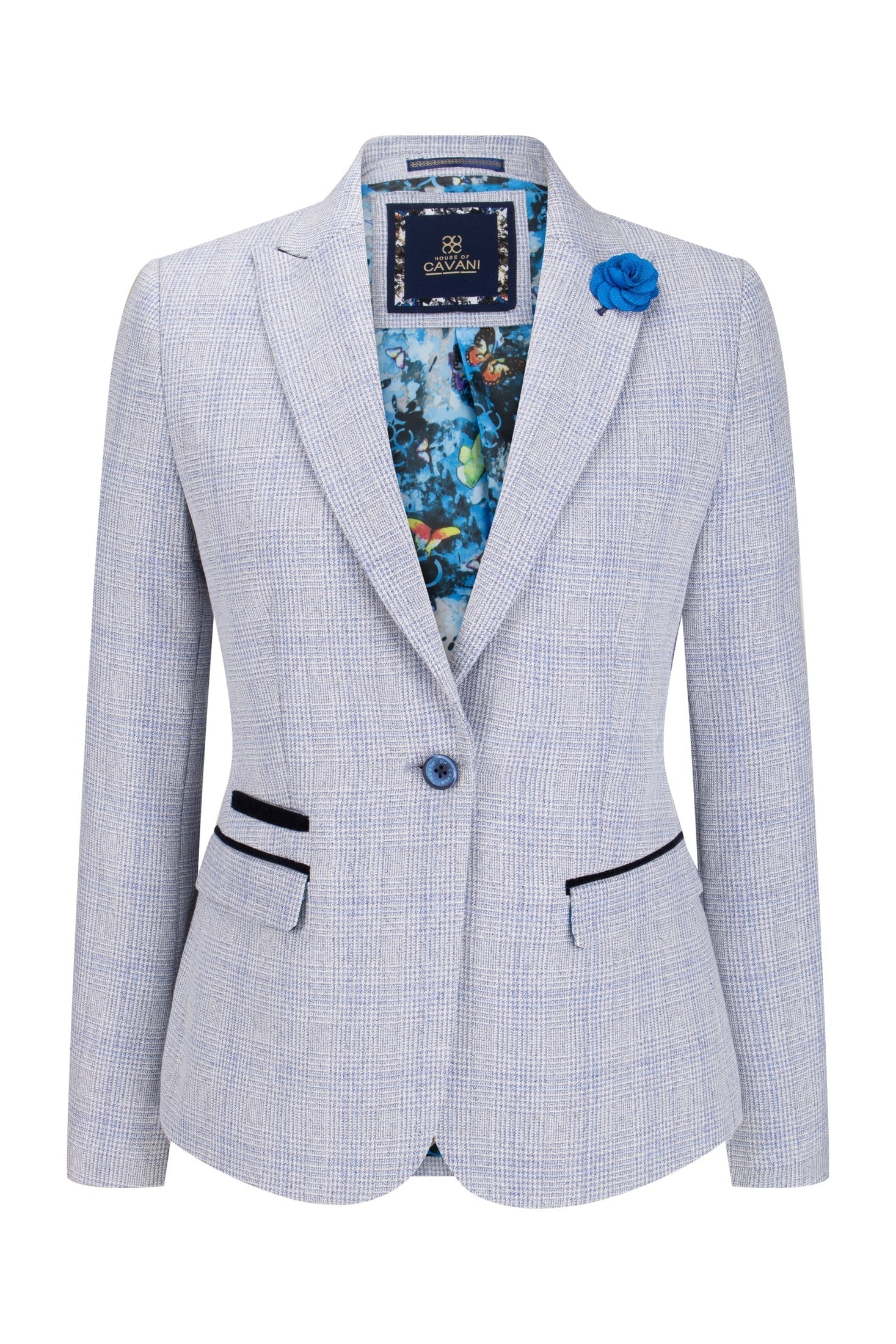 Blazer feminino em tweed azul claro