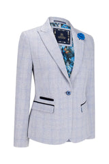 Blazer feminino em tweed azul claro