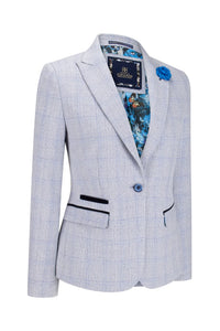 Blazer feminino em tweed azul claro