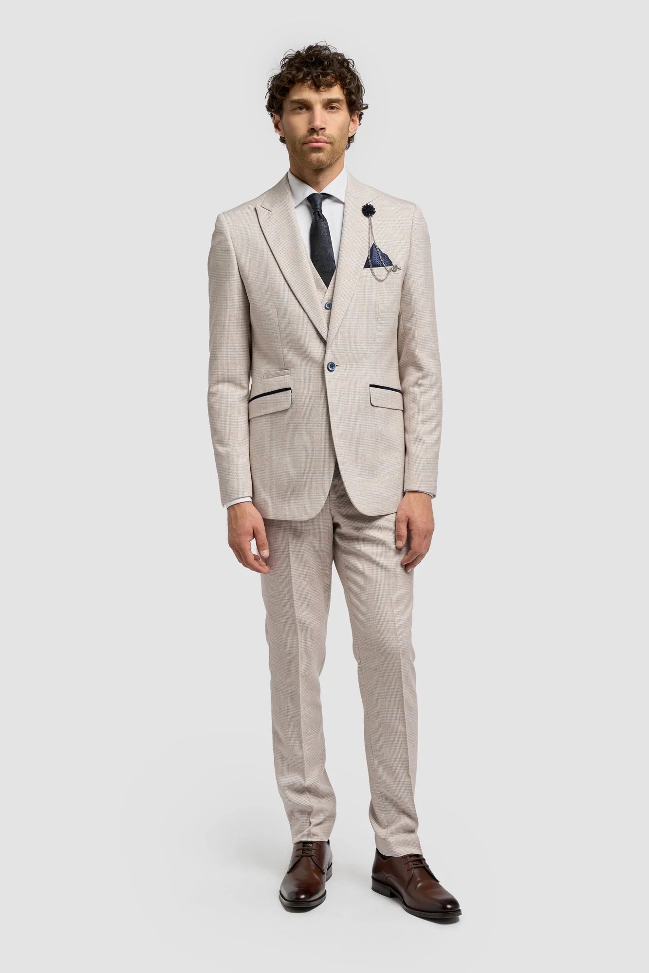 Caridi - Blazer de casamento masculino em tweed bege