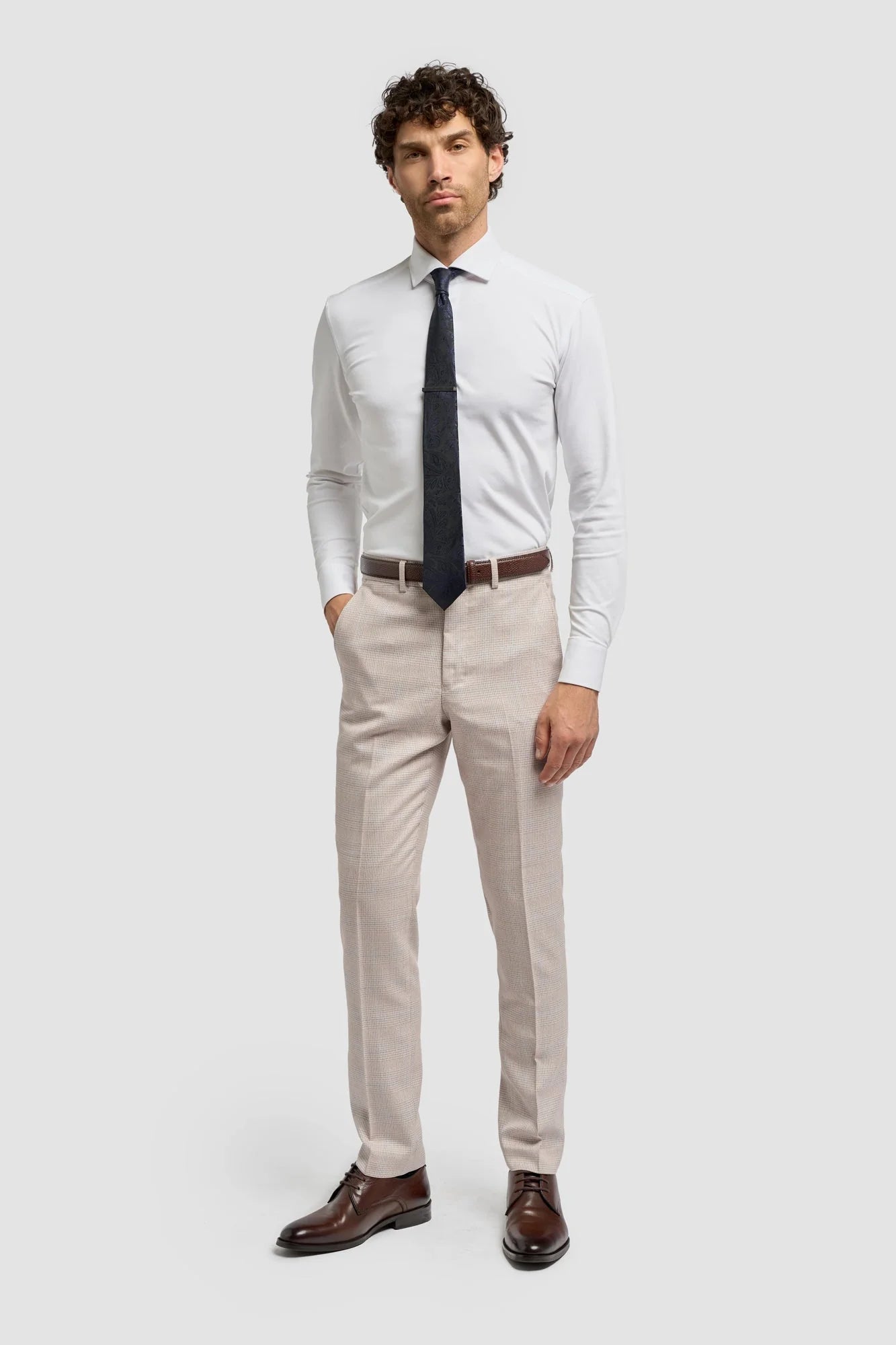 Caridi - Calças de casamento masculinas em tweed bege