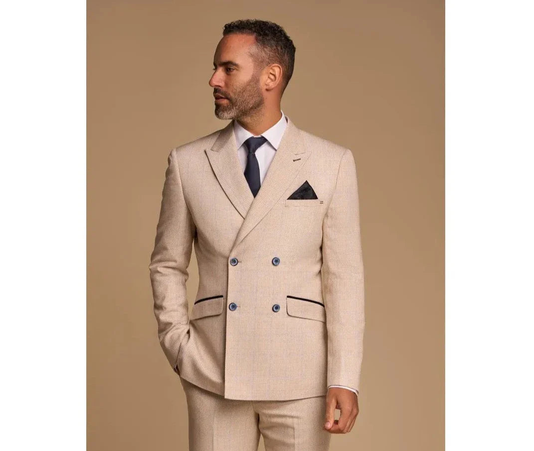 Caridi - Blazer masculino bege de abotoamento duplo