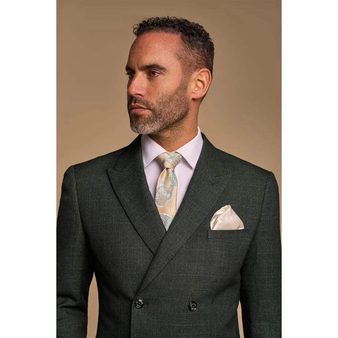 Caridi - Blazer masculino verde-oliva de abotoamento duplo