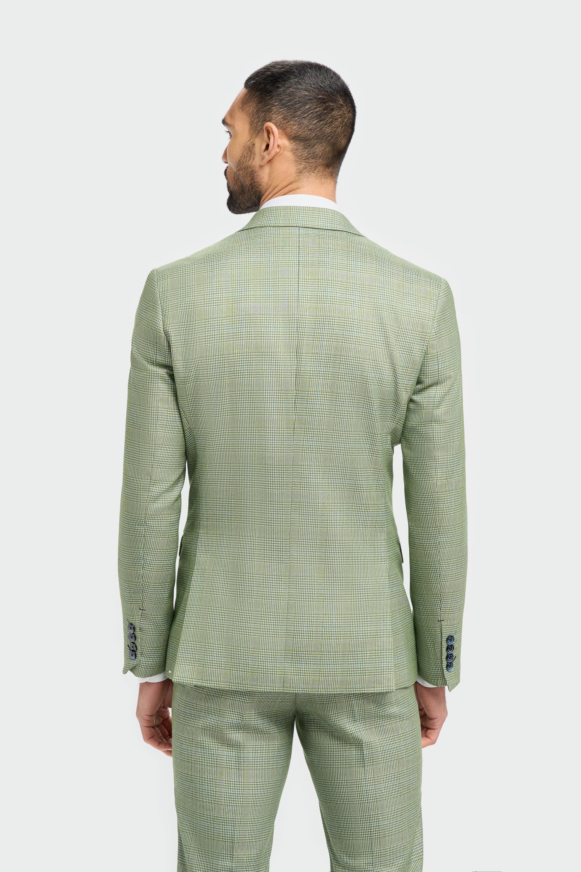 Caridi - Blazer masculino xadrez verde sálvia com corte sob medida