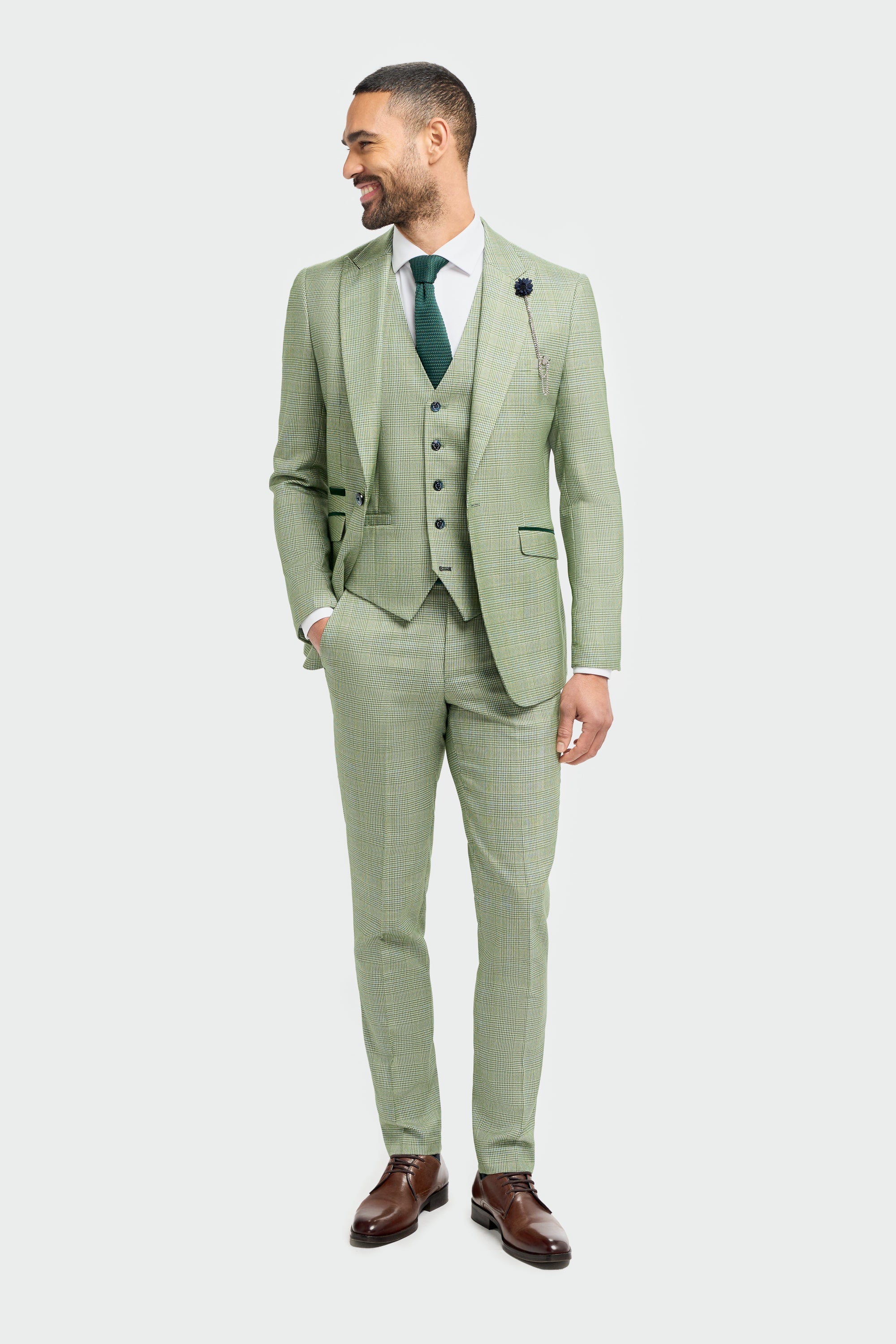 Caridi - Blazer masculino xadrez verde sálvia com corte sob medida
