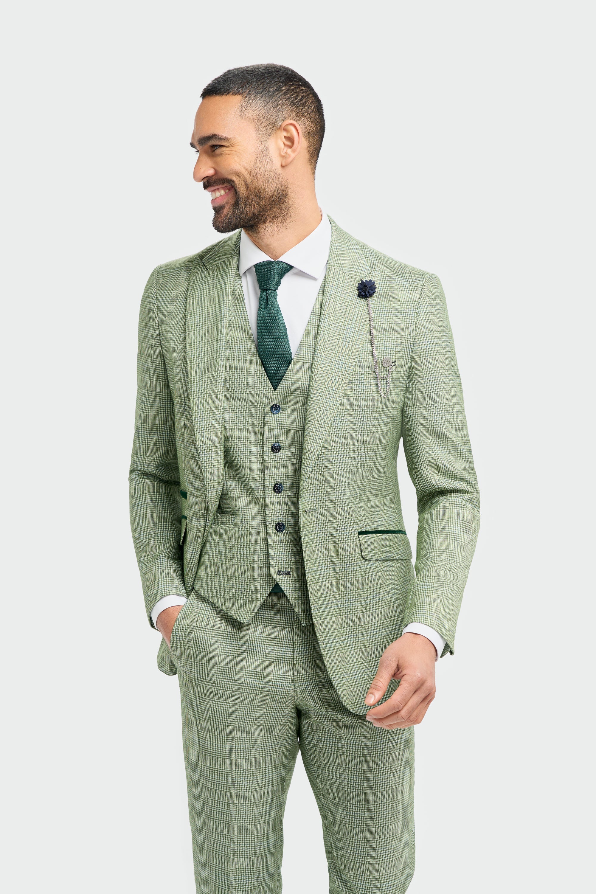 Caridi - Blazer masculino xadrez verde sálvia com corte sob medida