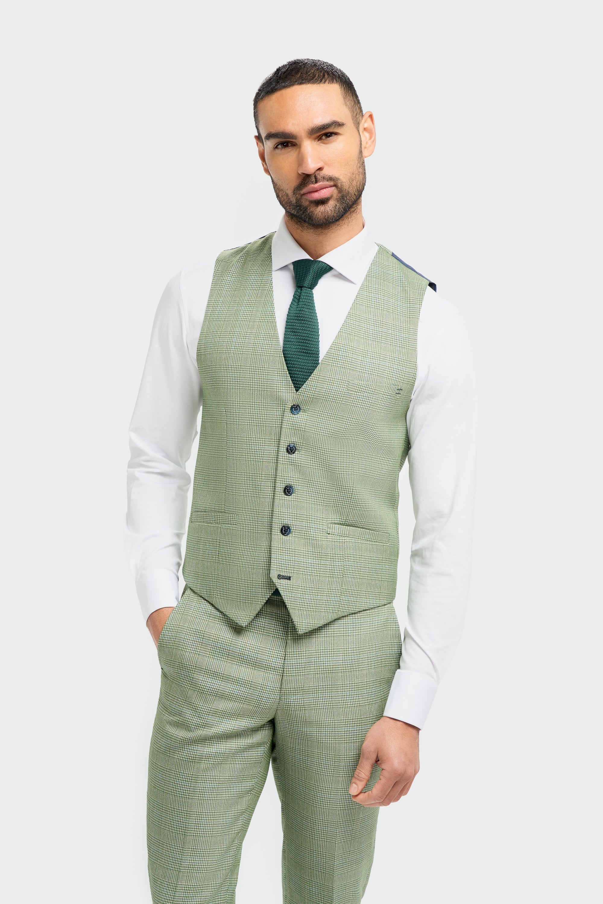 Caridi - Colete masculino xadrez verde sálvia