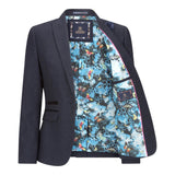 Caridi - Blazer feminino de lã xadrez azul-marinho em tweed, estilo anos 1920