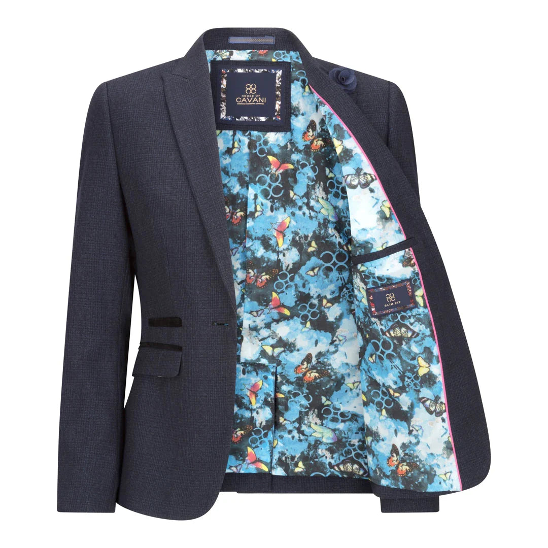 Caridi - Blazer feminino de lã xadrez azul-marinho em tweed, estilo anos 1920
