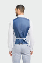 Terno masculino de 3 peças xadrez em tweed azul claro, corte sob medida, estilo Peaky Blinders clássico para casamento.