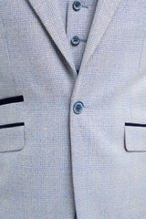 Terno masculino de 3 peças xadrez em tweed azul claro, corte sob medida, estilo Peaky Blinders clássico para casamento.