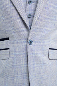 Terno masculino de 3 peças xadrez em tweed azul claro, corte sob medida, estilo Peaky Blinders clássico para casamento.