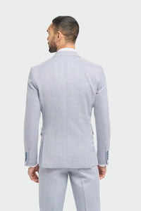 Terno masculino de 3 peças xadrez em tweed azul claro, corte sob medida, estilo Peaky Blinders clássico para casamento.