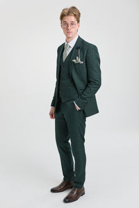 Terno masculino de 3 peças xadrez em tweed verde-oliva, corte sob medida, para casamento, estilo Peaky Blinders clássico.