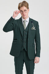Terno masculino de 3 peças xadrez em tweed verde-oliva, corte sob medida, para casamento, estilo Peaky Blinders clássico.