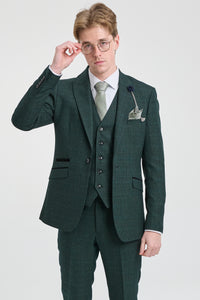 Terno masculino de 3 peças xadrez em tweed verde-oliva, corte sob medida, para casamento, estilo Peaky Blinders clássico.