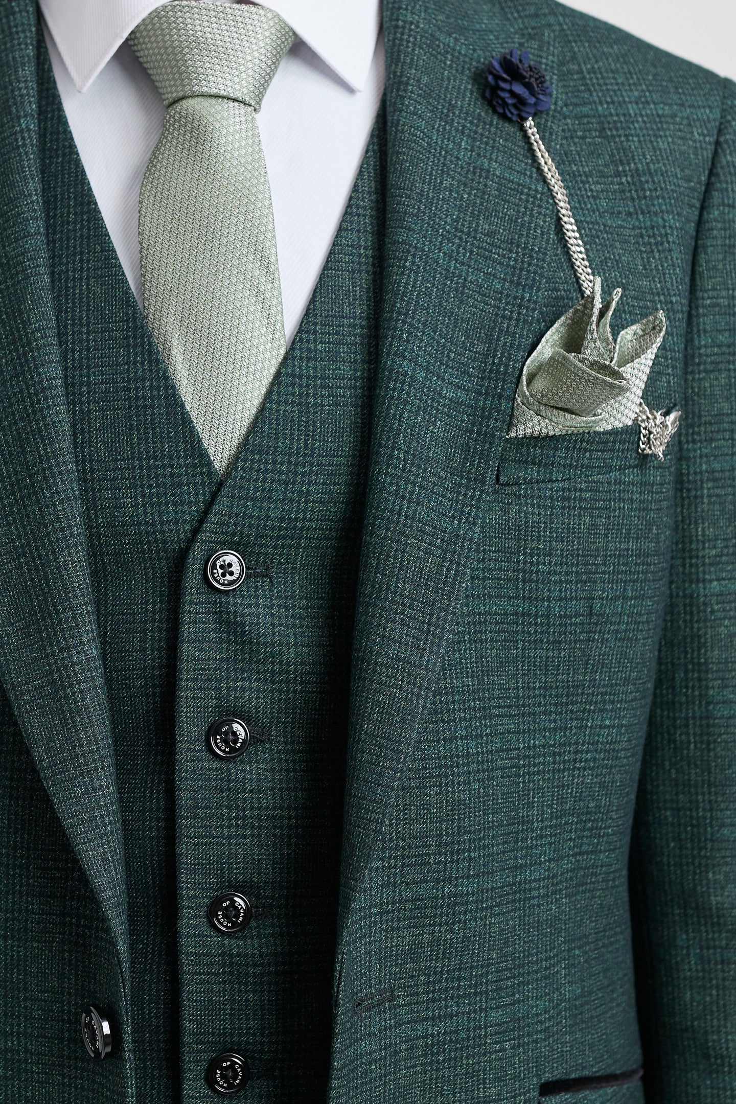 Terno masculino de 3 peças xadrez em tweed verde-oliva, corte sob medida, para casamento, estilo Peaky Blinders clássico.